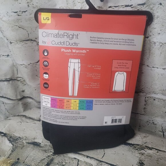 Climate Right Cuddl Duds Women's Frigid Plush Warmth Leggings Size L Black - Picture 3 of 3